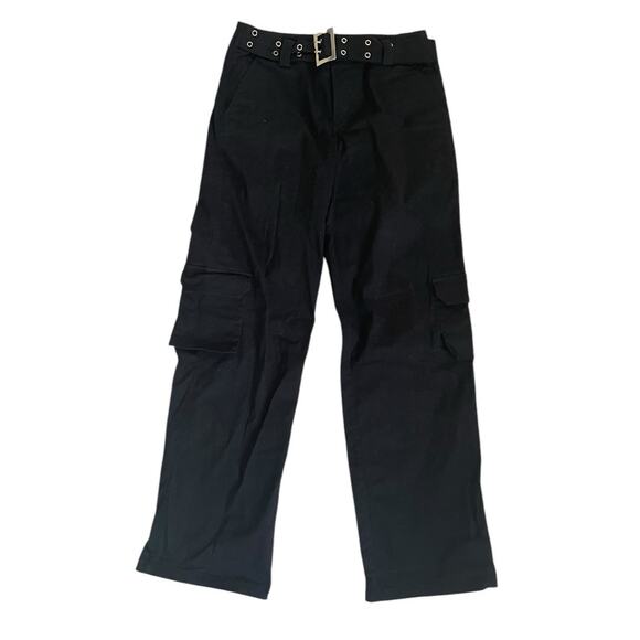 White Fox Pants - White Fox Black Cargo Pants Womens Size Small With Rivet Belt Baggy Hip Hop
